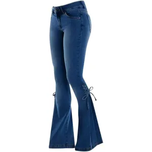Women High Waisted Split Hem Flared Denim Pants Skinny Ripped Bell Bottom Jeans Distressed Wide Leg Jean Trouser (Dark BlueA1,Large)