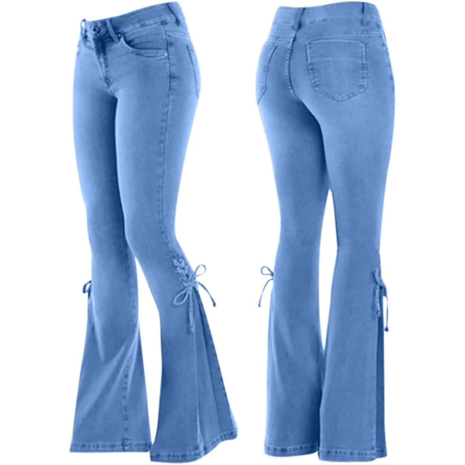 Women High Waisted Split Hem Flared Denim Pants Skinny Ripped Bell Bottom Jeans Distressed Wide Leg Jean Trouser (Light BlueA1,Large)