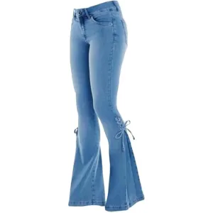 Women High Waisted Split Hem Flared Denim Pants Skinny Ripped Bell Bottom Jeans Distressed Wide Leg Jean Trouser (Light BlueA1,Large)