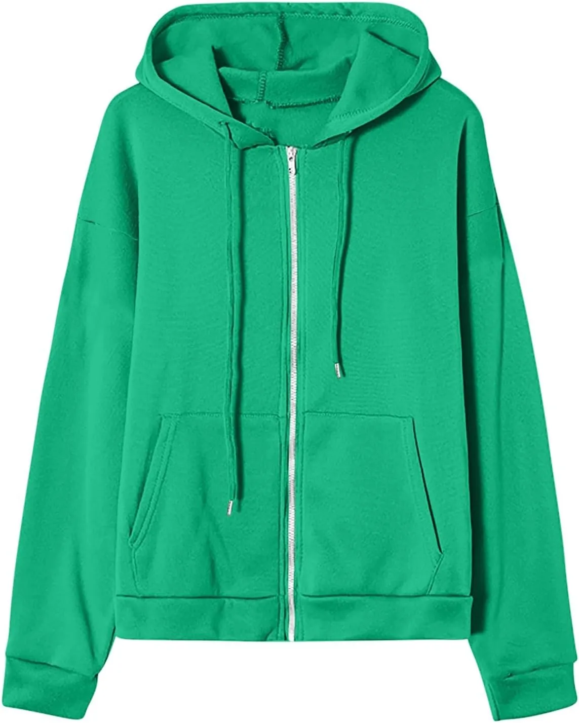Women Hooded Full Zip Drawstring Sweatshirts Long Sleeve Oversized Casual Lightweight Jacket Winter Fashion Outfits