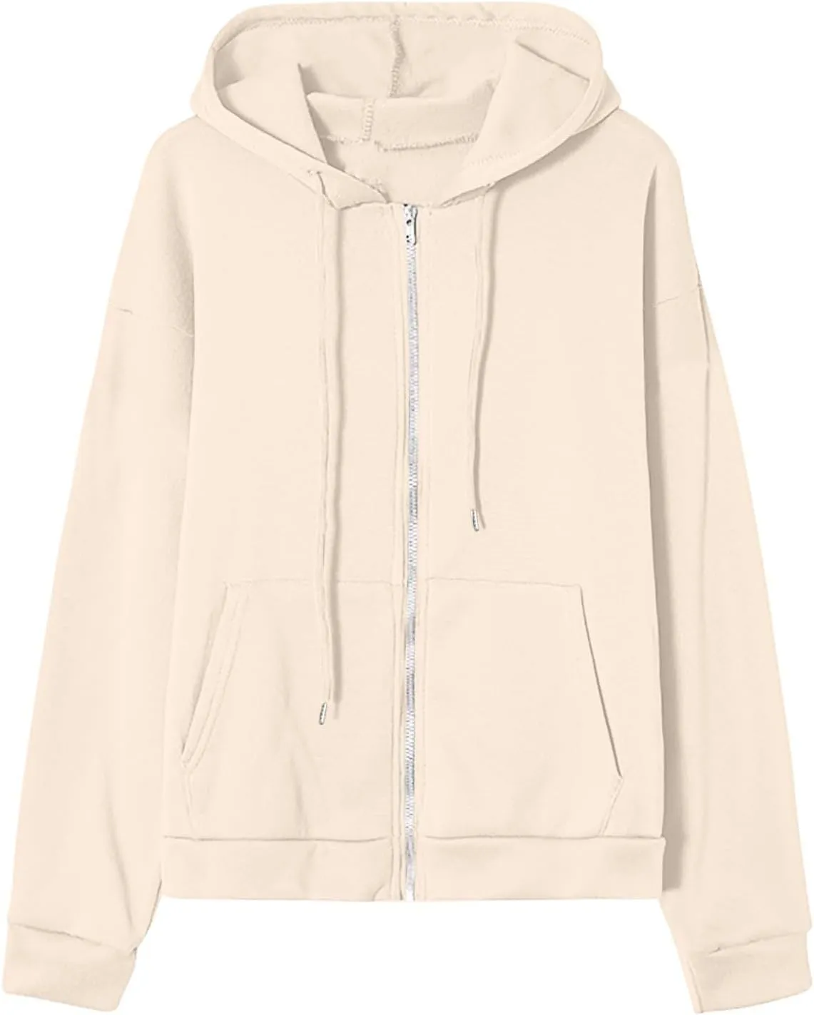 Women Hooded Full Zip Drawstring Sweatshirts Long Sleeve Oversized Casual Lightweight Jacket Winter Fashion Outfits