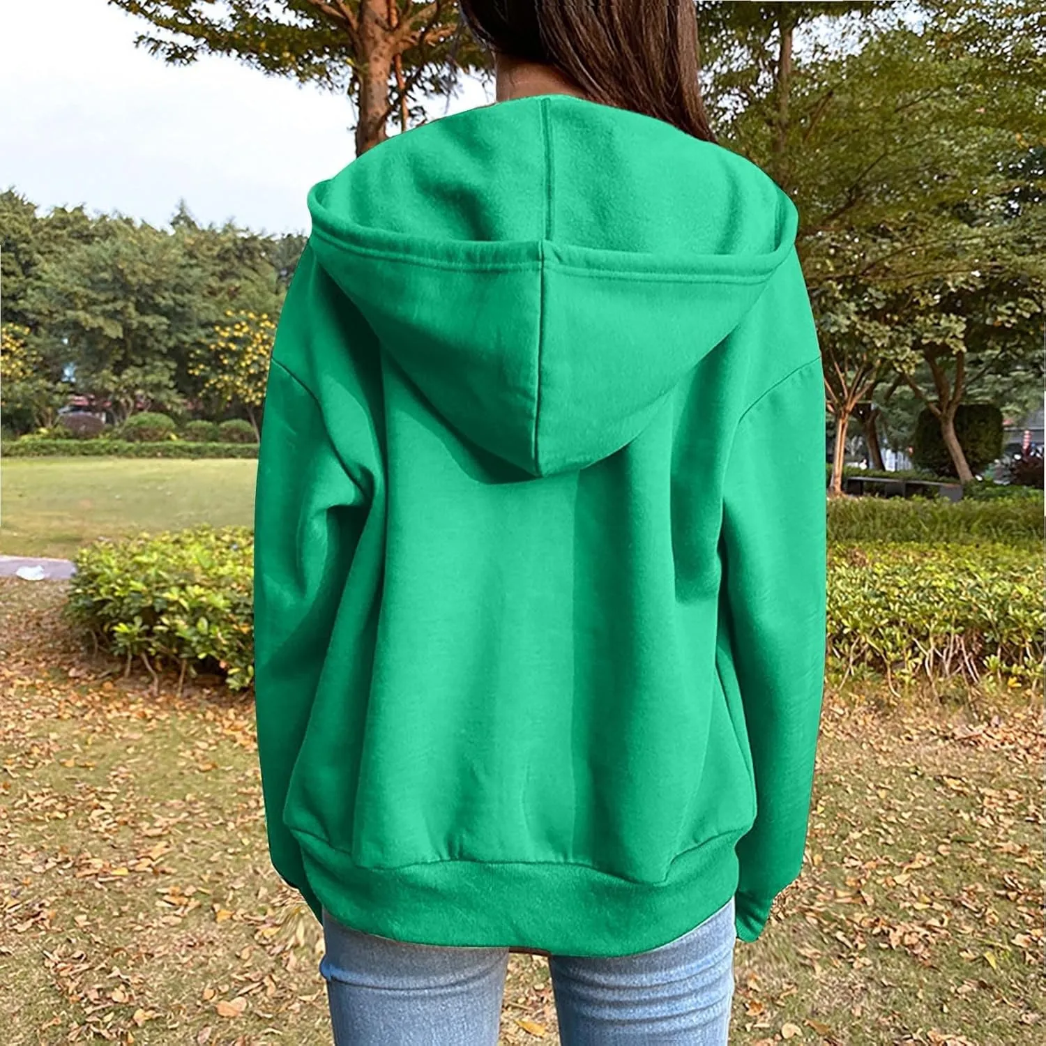 Women Hooded Full Zip Drawstring Sweatshirts Long Sleeve Oversized Casual Lightweight Jacket Winter Fashion Outfits