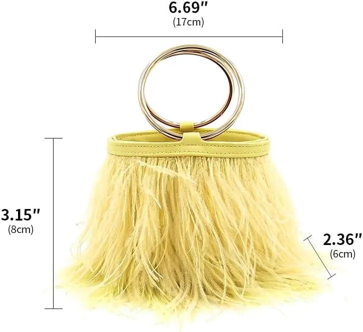 Women Ostrich Fluffy Tote Bag Feather Purse Crossbody Bag Shoulder Bag Evening Clutch Bride Purse Banquet Party Yellow