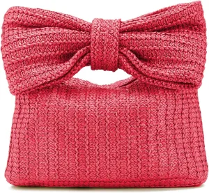 Women Straw Clutch Purses Bow Purse Summer Beach Bags Stylish Handmade Woven Handbags for Party Wedding Vacation