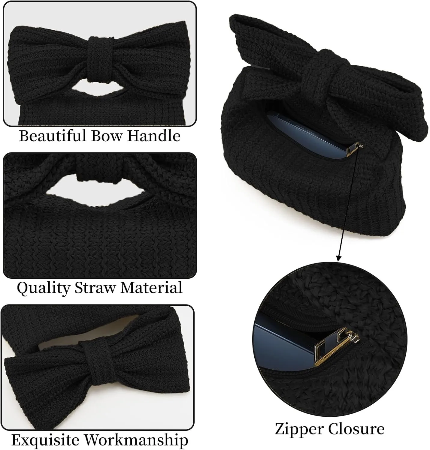 Women Straw Clutch Purses Bow Purse Summer Beach Bags Stylish Handmade Woven Handbags for Party Wedding Vacation