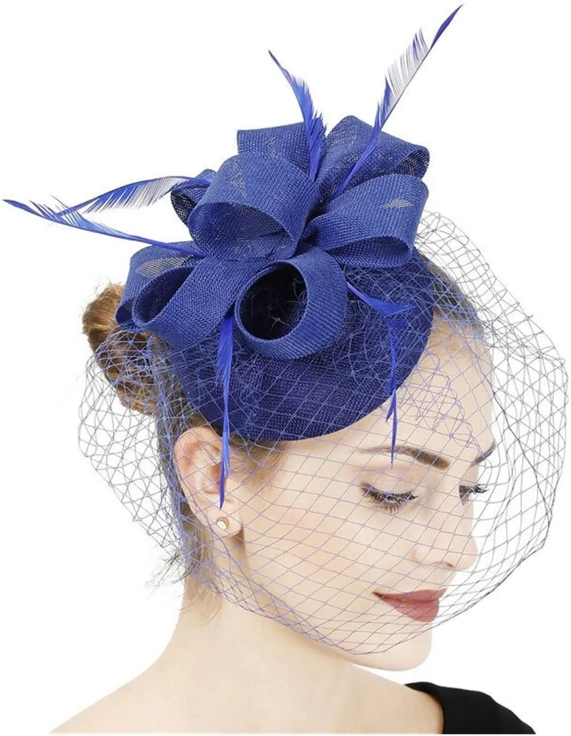 Women Veil Pillbox Hats,Fascinating Sinamay Base Hair Clip Hat, Headband Bowler Feather Bridal Wedding Party Derby Pink Hats Hats