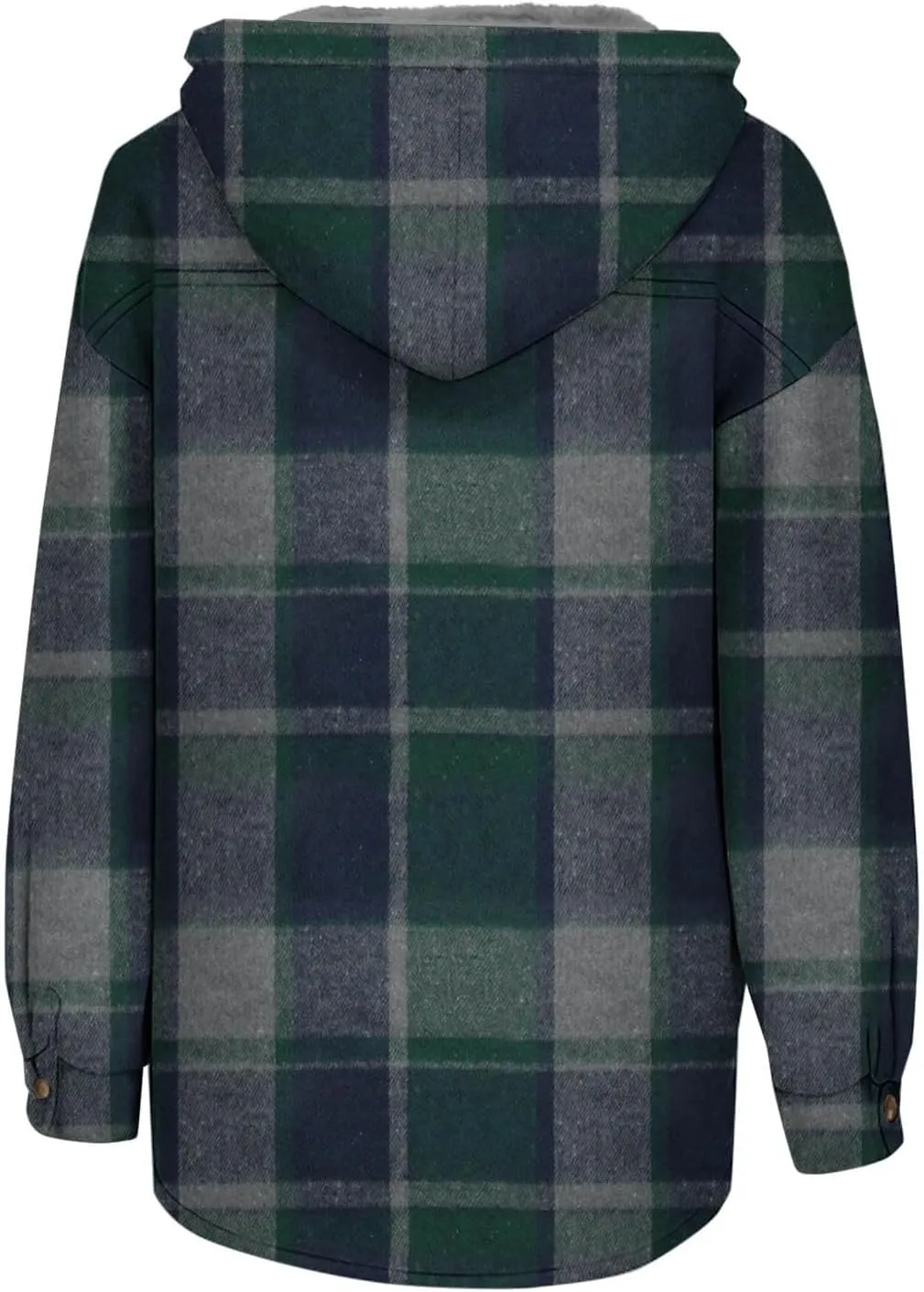 Women Wool Blend Trench Coat Plaid Trench Coat Fleece Sherpa Lined Shacket Jacket Hooded Oversized Color Block Hoodie