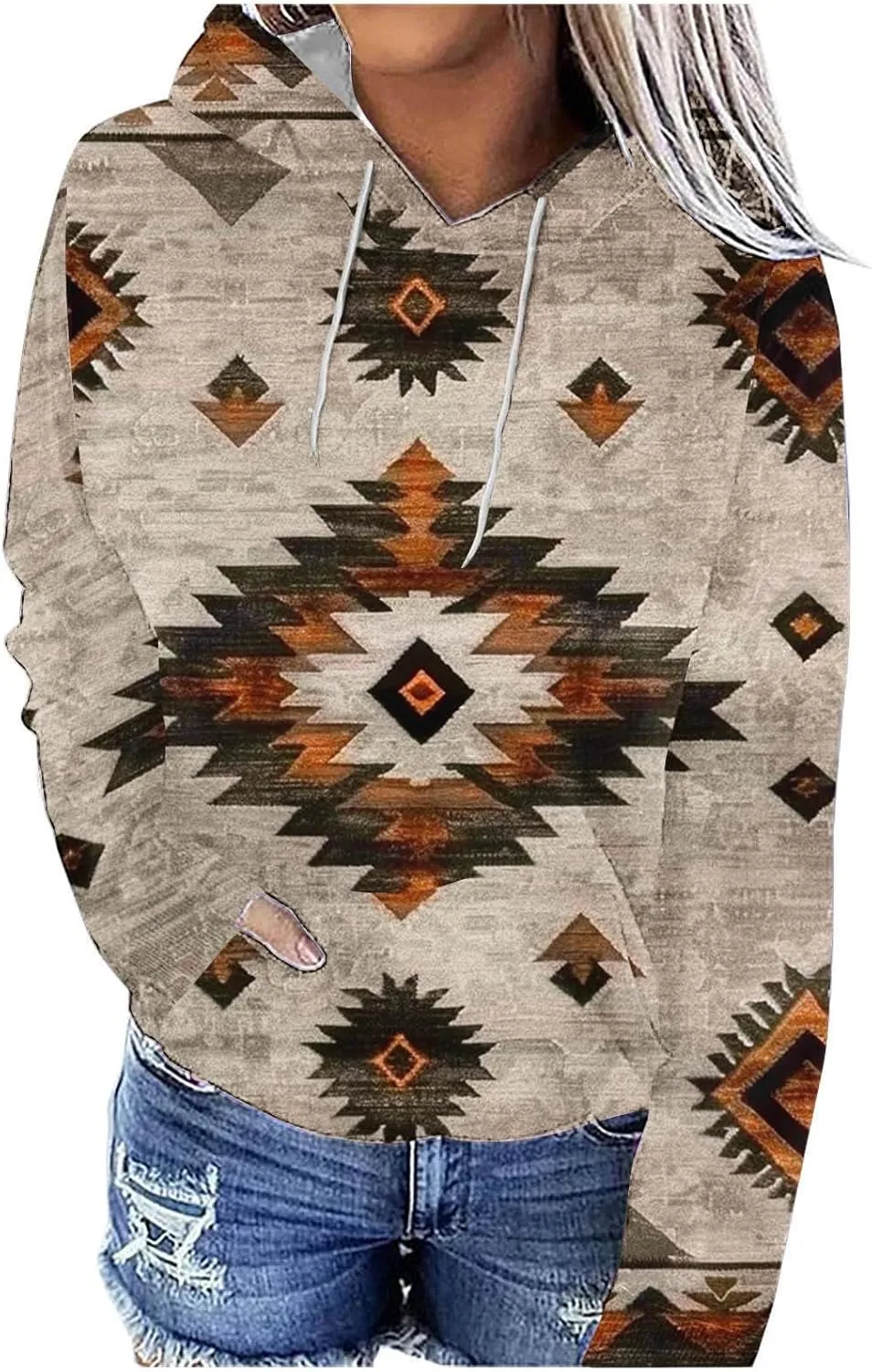Womens Aztec Ethic Graphic Sweatshirt Western Shirts Hoodies Casual Fall Tops Pullover Cow Country Vintage Outfit