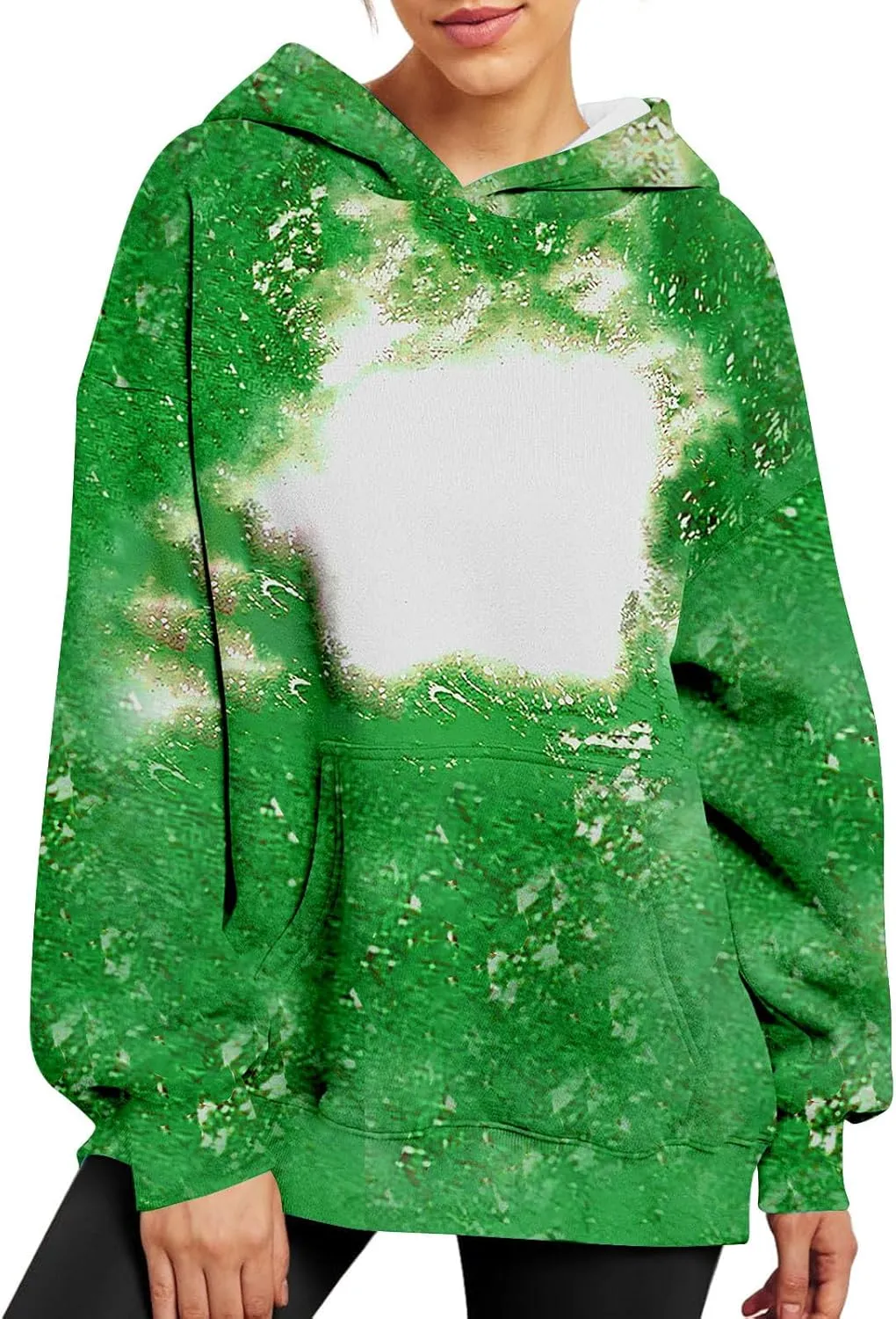 Womens Bleached Blank Print Hoodies Long Sleeve Casual 2024 Fall Oversized Pullover Tops Sweatshirt with Pockets