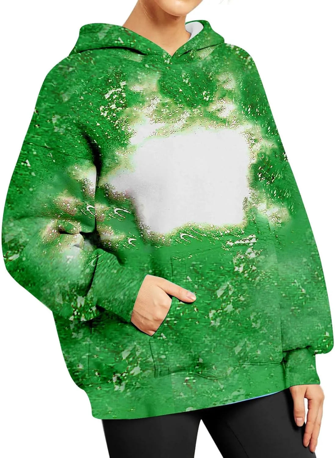 Womens Bleached Blank Print Hoodies Long Sleeve Casual 2024 Fall Oversized Pullover Tops Sweatshirt with Pockets