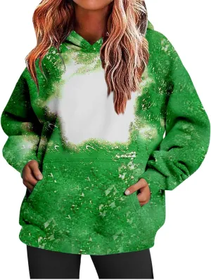 Womens Bleached Blank Print Hoodies Long Sleeve Casual 2024 Fall Oversized Pullover Tops Sweatshirt with Pockets
