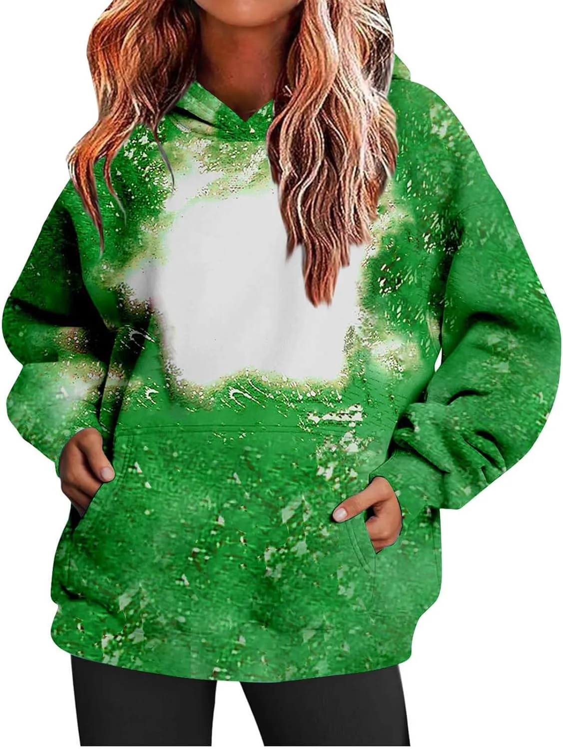 Womens Bleached Blank Print Hoodies Long Sleeve Casual 2024 Fall Oversized Pullover Tops Sweatshirt with Pockets