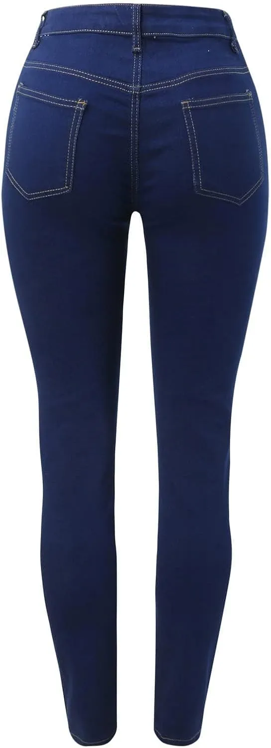 Women's Classic Slim Fit Pull-On Jeans Pants Butt Lifting Stretchy High Waist Straight Leg Denim Trousers with Pockets