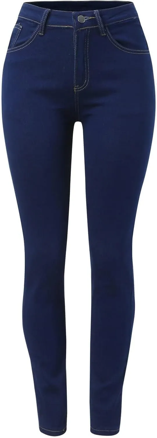 Women's Classic Slim Fit Pull-On Jeans Pants Butt Lifting Stretchy High Waist Straight Leg Denim Trousers with Pockets