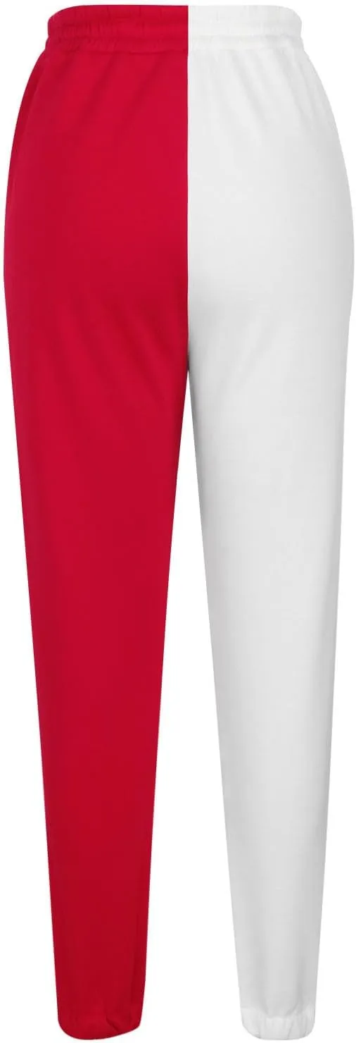 Women's Color Block Sweatpants Patchwork Trouser Elastic High Waist Joggers Baggy Pants with Multi-Pockets