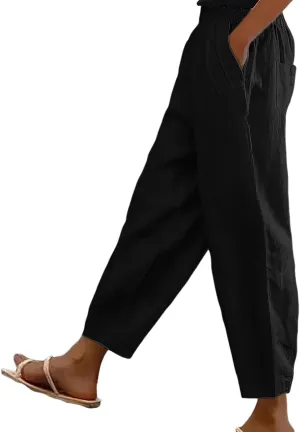 Women's Cotton Linen Pants 2025 Summer Casual Elastic Waist Trousers Straight Leg Relax Fit Comfy Yoga Beach Pant