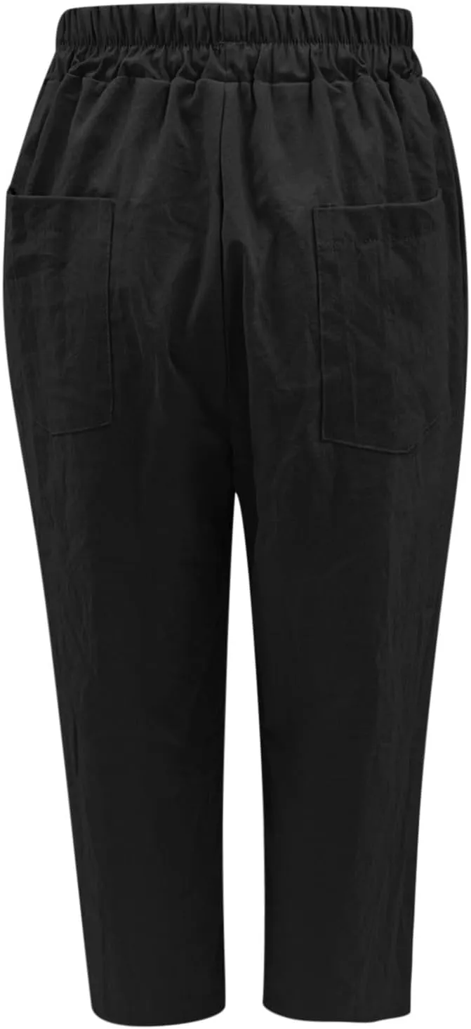 Women's Cotton Linen Pants 2025 Summer Casual Elastic Waist Trousers Straight Leg Relax Fit Comfy Yoga Beach Pant
