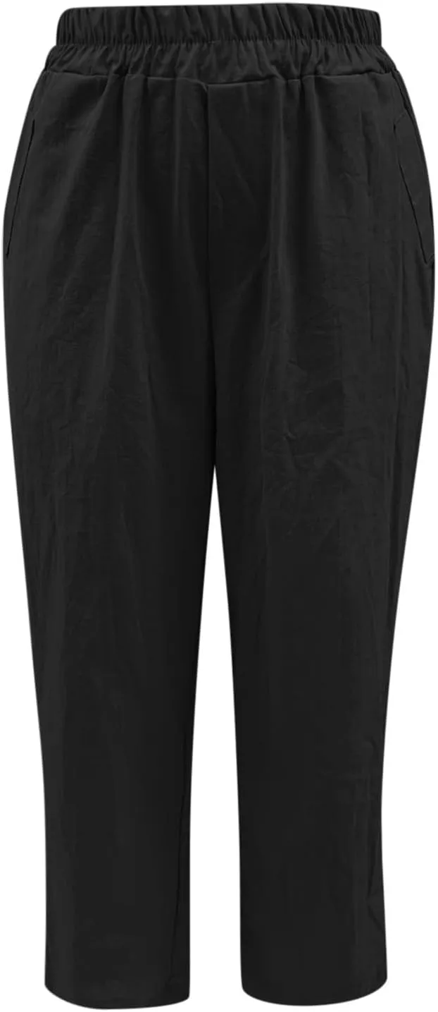 Women's Cotton Linen Pants 2025 Summer Casual Elastic Waist Trousers Straight Leg Relax Fit Comfy Yoga Beach Pant
