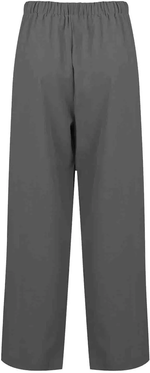 Women's Cotton Linen Pants Summer Drawstring High Waist baggt Wide Leg Pants Casual Loose Trousers with Pockets