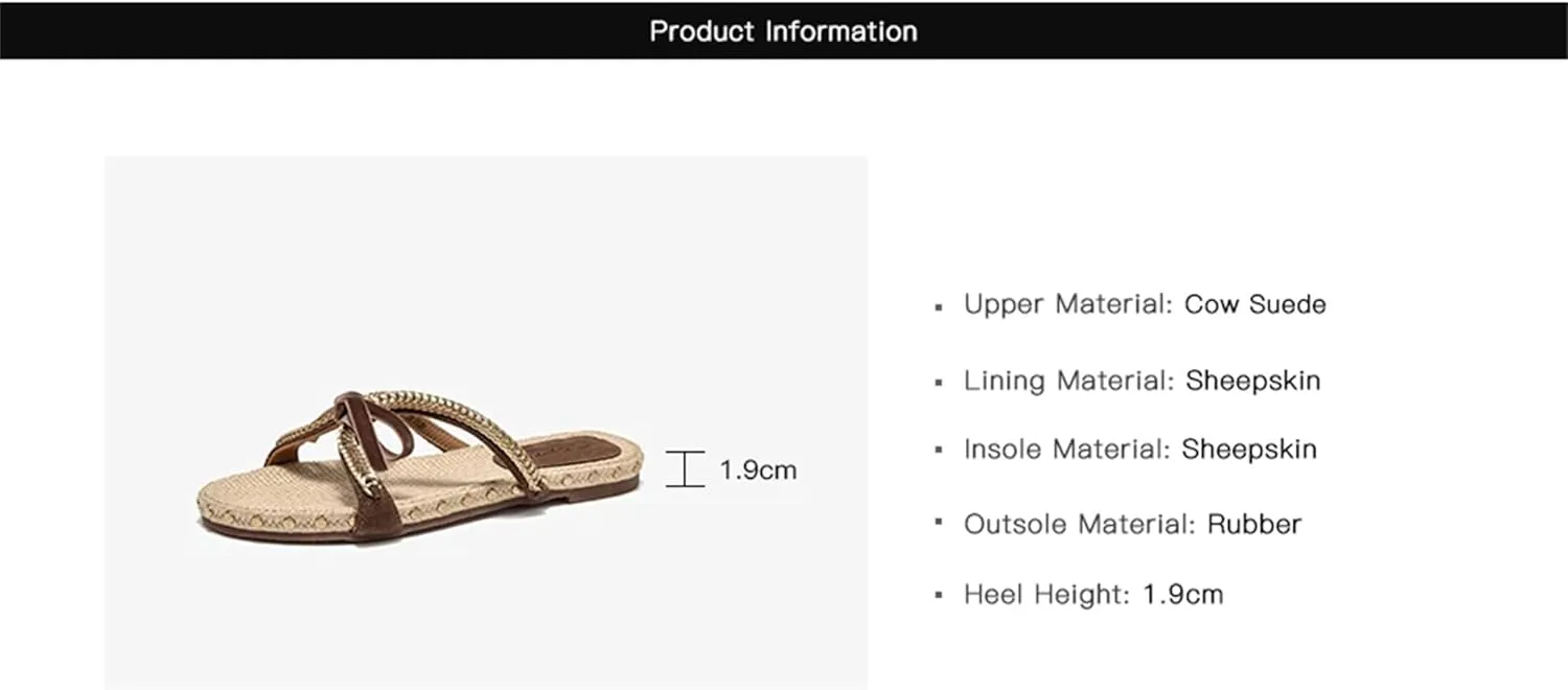 Women's Cow Suede Cross-Tied Slippers - Rivet Bowknot Mixed Color Summer Flats