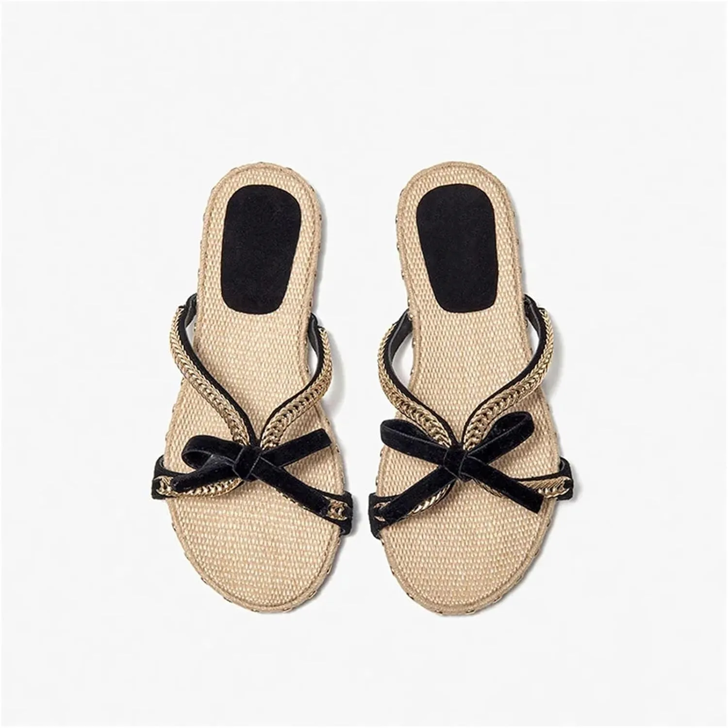 Women's Cow Suede Cross-Tied Slippers - Rivet Bowknot Mixed Color Summer Flats