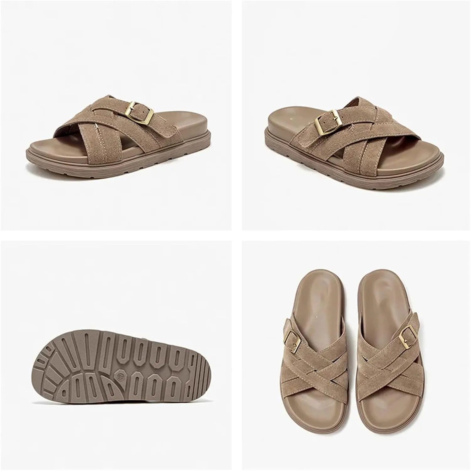 Women's Cow Suede Solid Color Slippers - Open Toe Summer Flats