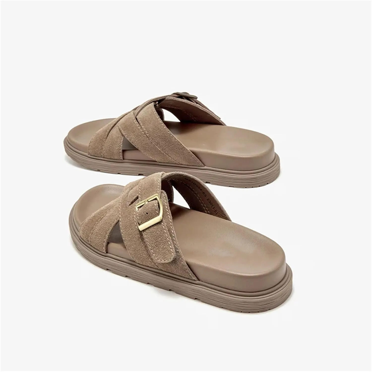 Women's Cow Suede Solid Color Slippers - Open Toe Summer Flats