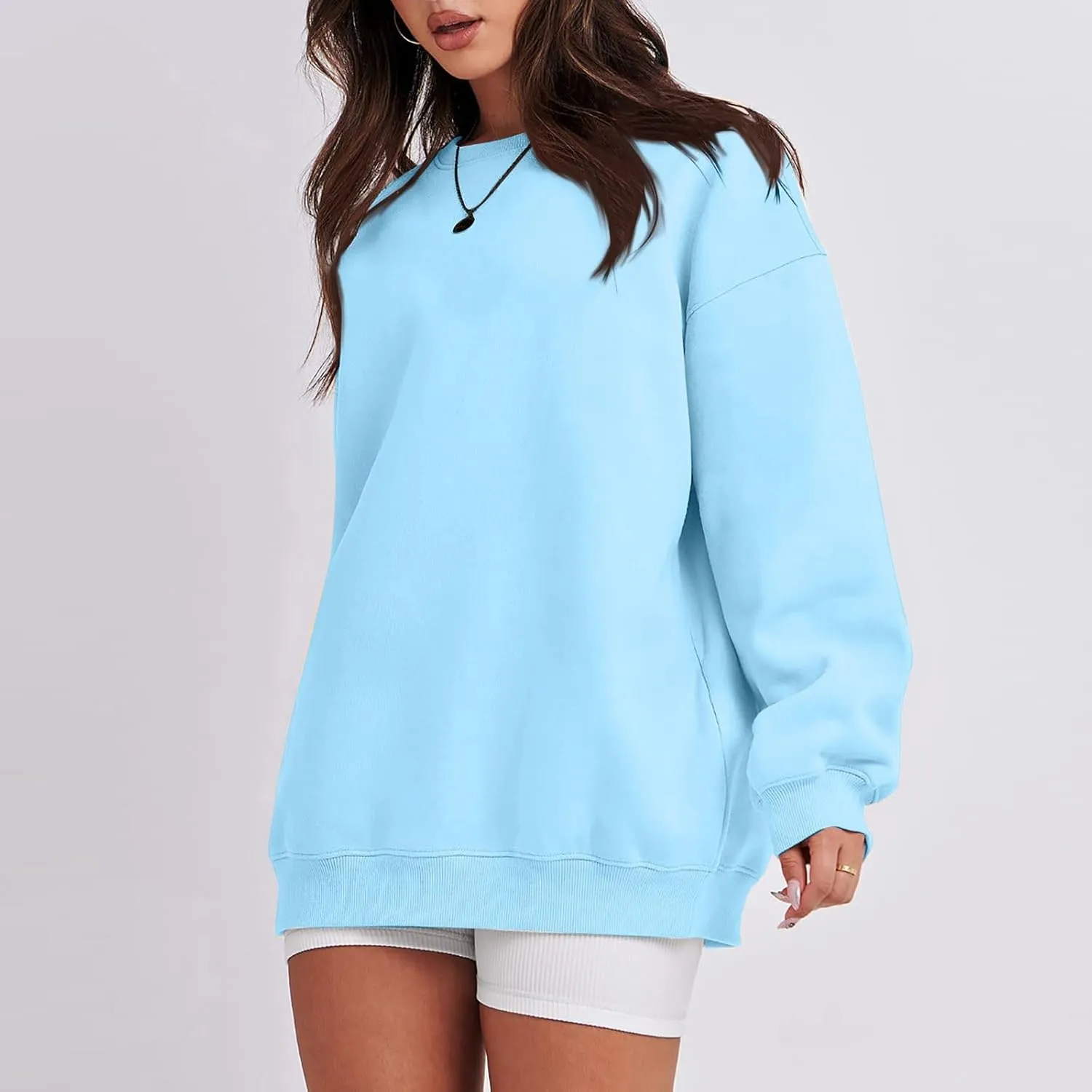 Women's Crewneck Sweatshirts 2024 Womens Fashion Long Sleeve Solid Colour Loose Fit Pullover Sweatshirt Tops