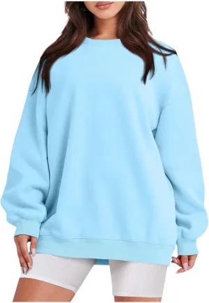 Women's Crewneck Sweatshirts 2024 Womens Fashion Long Sleeve Solid Colour Loose Fit Pullover Sweatshirt Tops
