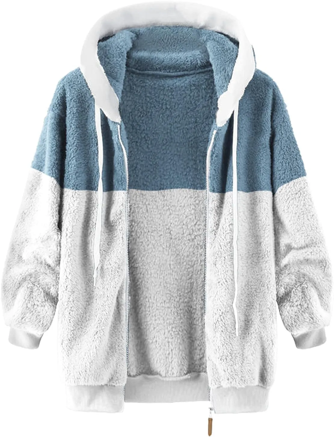 Womens Cute Bear Ear Sherpa Fleece Lined Hoodie Jackets Zip Up Sherpa Lined Warm Oversized Fluffy Coat Plush Flannel