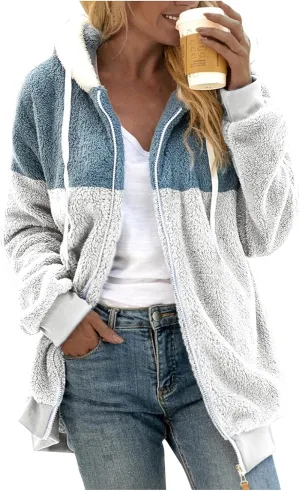 Womens Cute Bear Ear Sherpa Fleece Lined Hoodie Jackets Zip Up Sherpa Lined Warm Oversized Fluffy Coat Plush Flannel