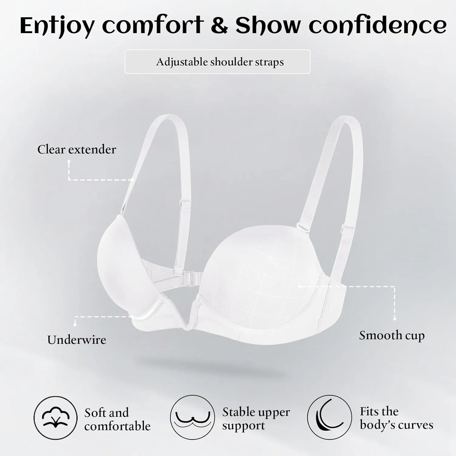 Women's Deep V Plunge Padded Push Up Bras with Clear Straps Backless Convertible Low Cut Underwire Bra
