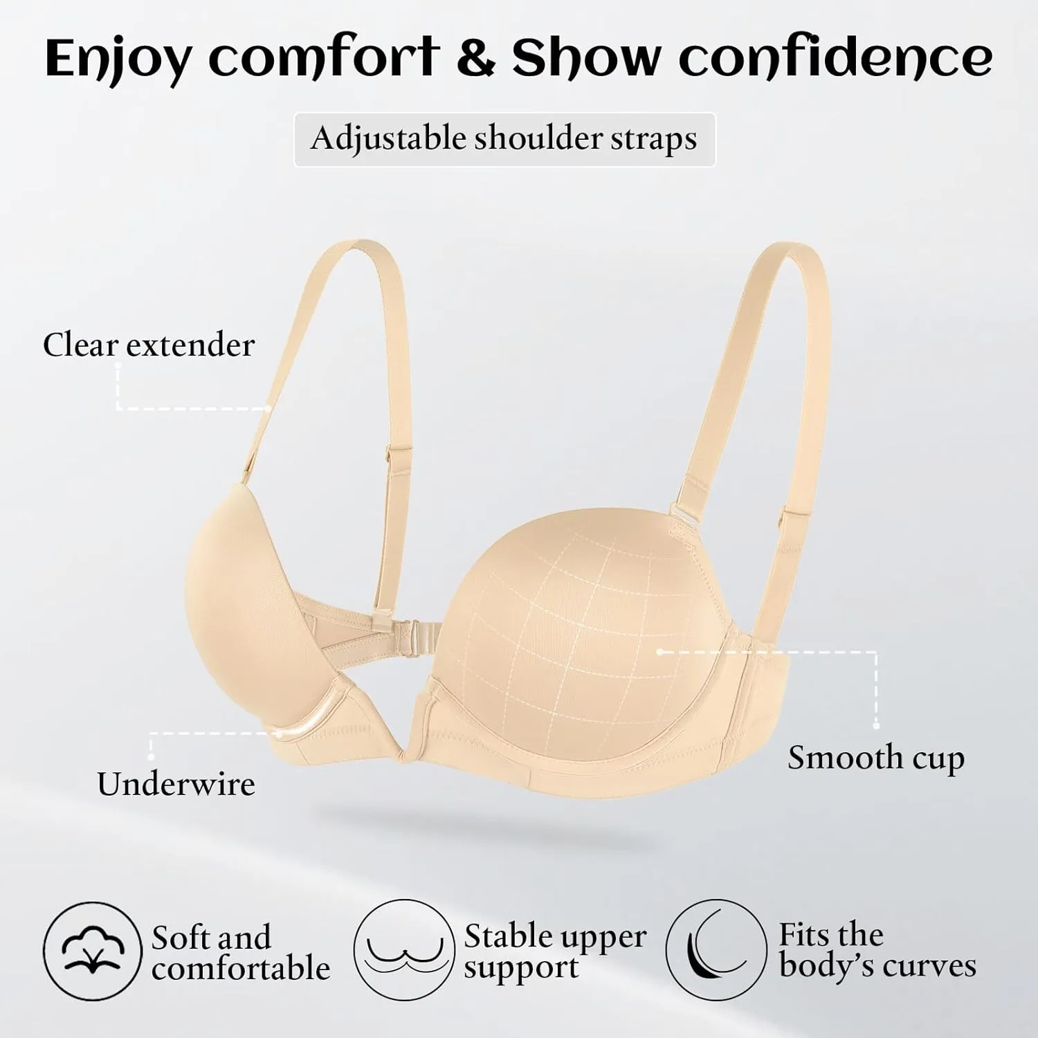 Women's Deep V Plunge Padded Push Up Bras with Clear Straps Backless Convertible Low Cut Underwire Bra