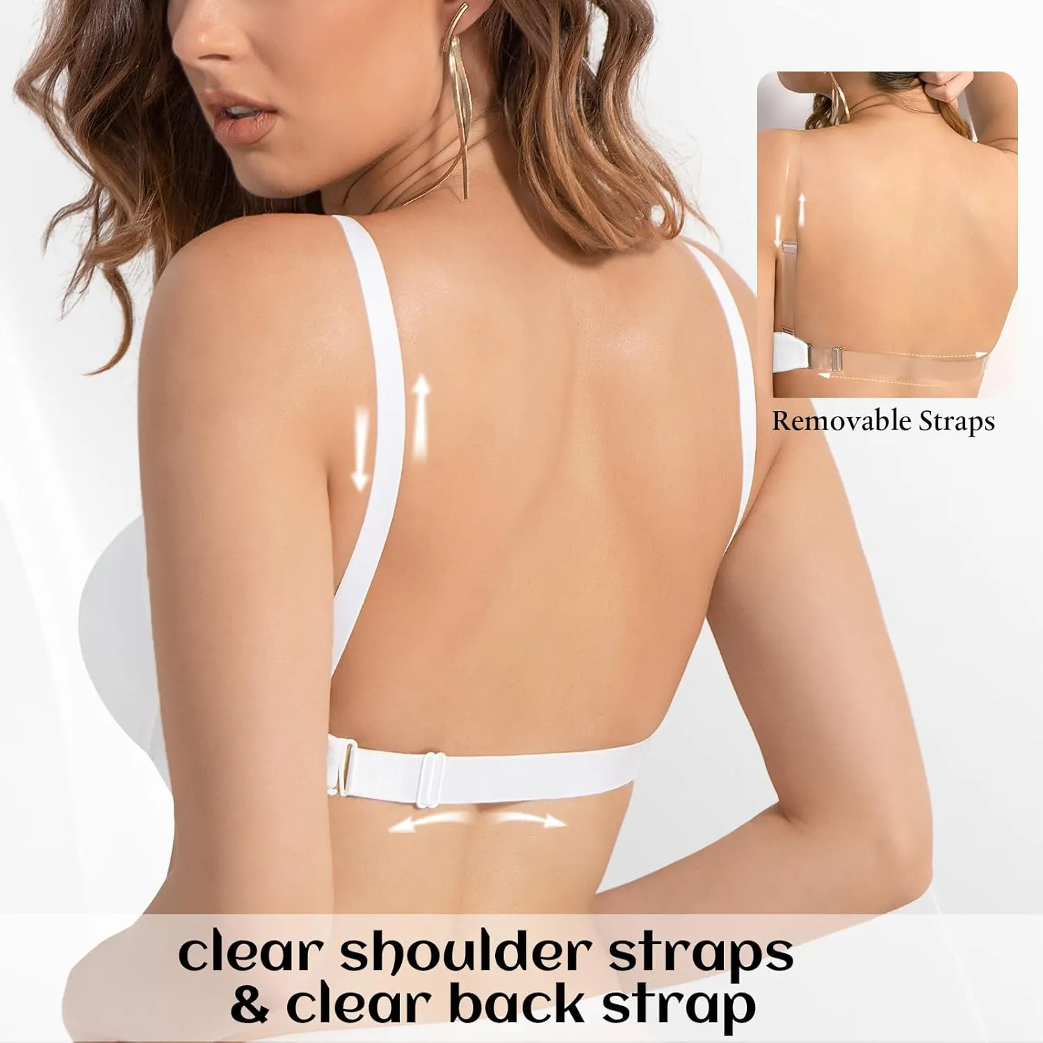 Women's Deep V Plunge Padded Push Up Bras with Clear Straps Backless Convertible Low Cut Underwire Bra