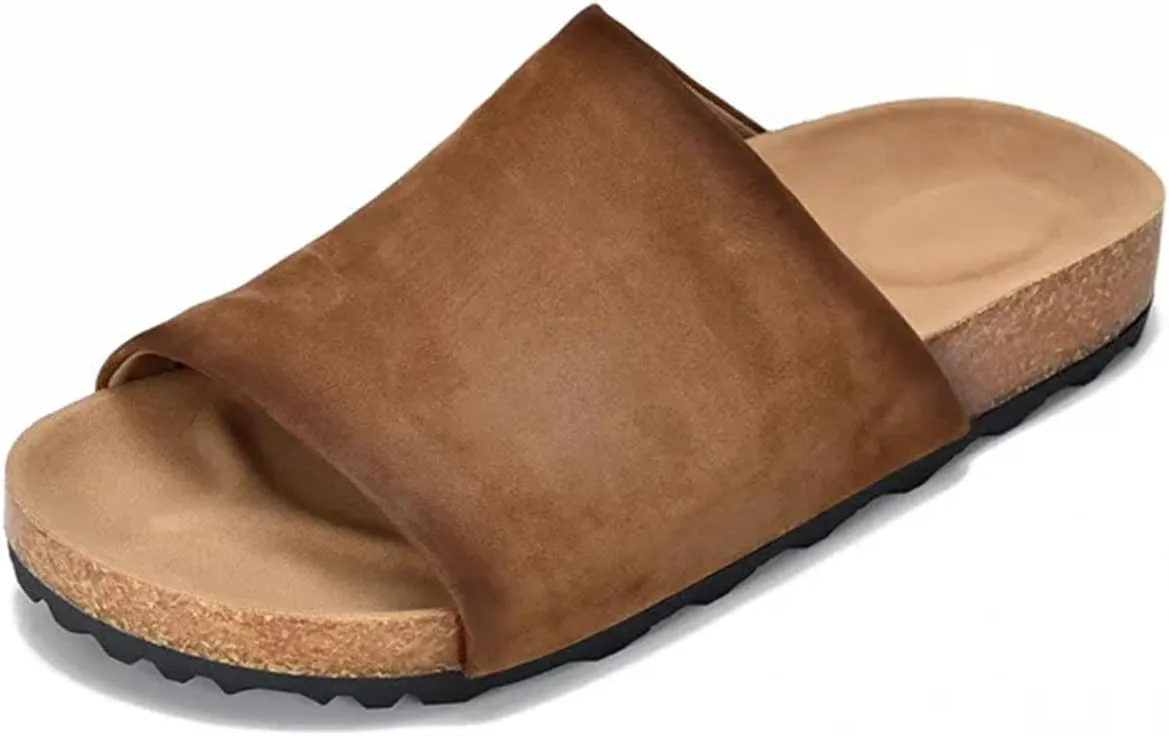 Women's Ethnic Cow Suede Flats - 2cm Peep Toe Summer Comfy