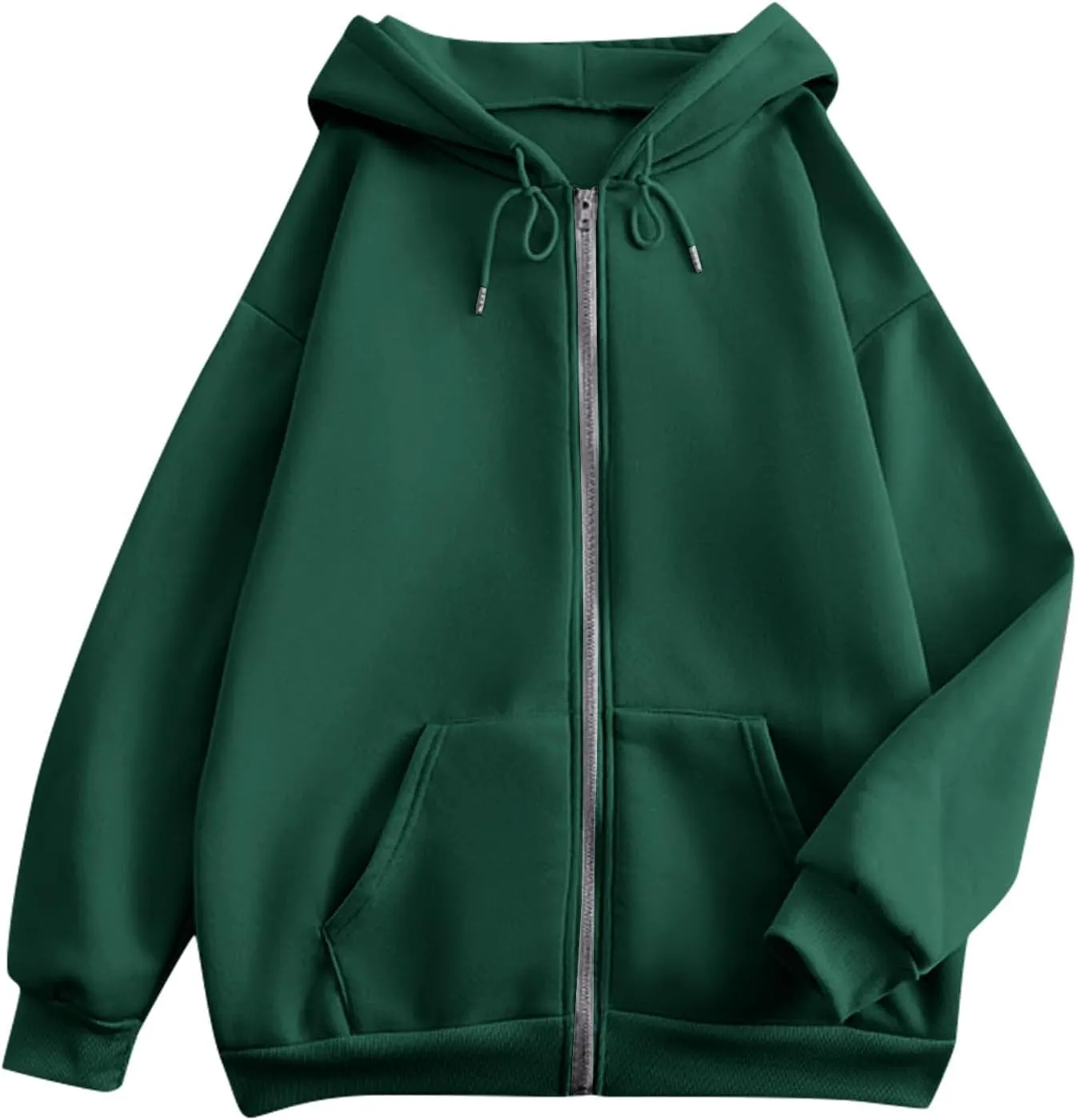 Womens Fashion Hoodies Zipper Oversized Loose Fit Long Sleeve Solid Jackets Soft Sweatshirts
