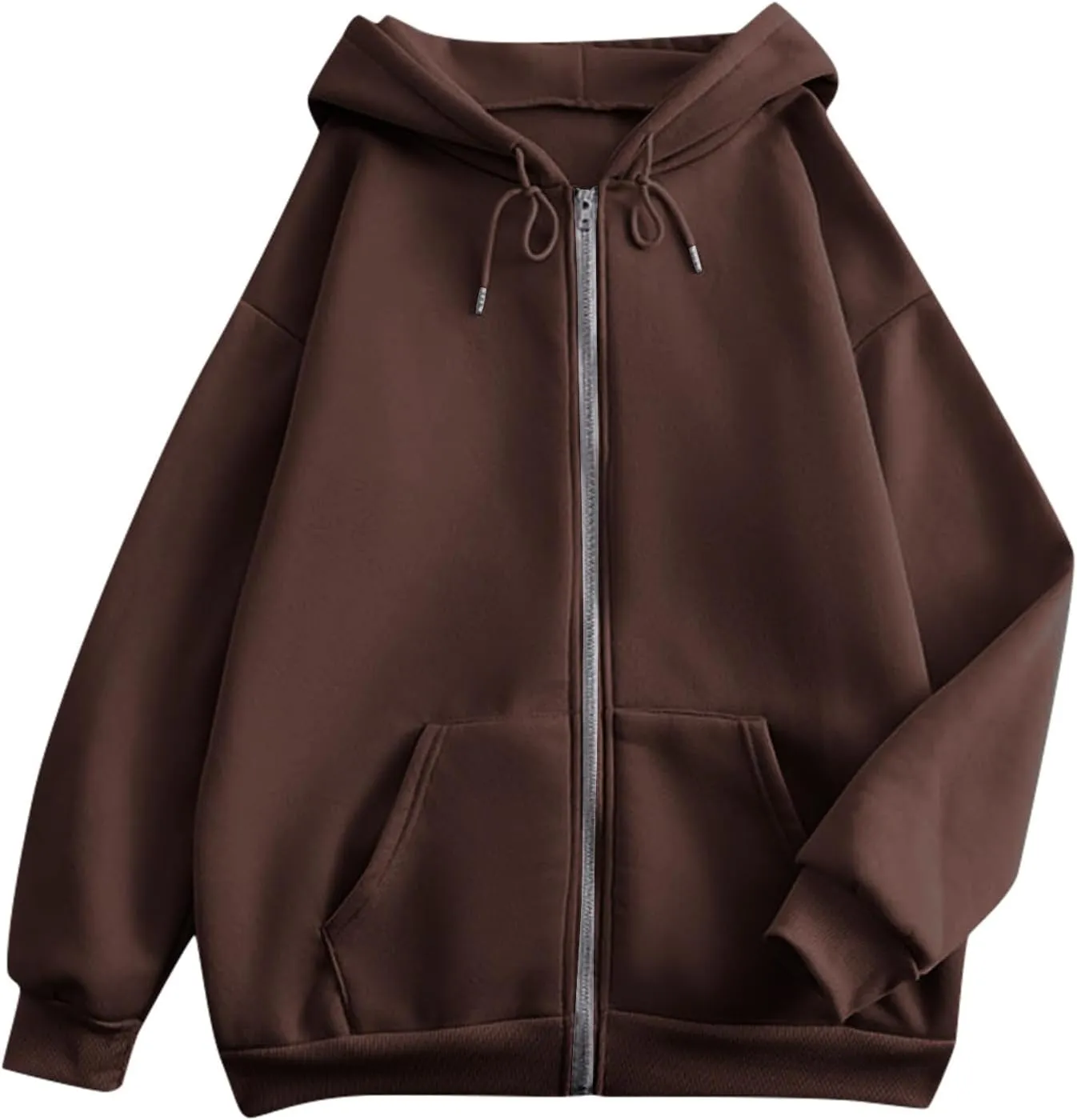 Womens Fashion Hoodies Zipper Oversized Loose Fit Long Sleeve Solid Jackets Soft Sweatshirts