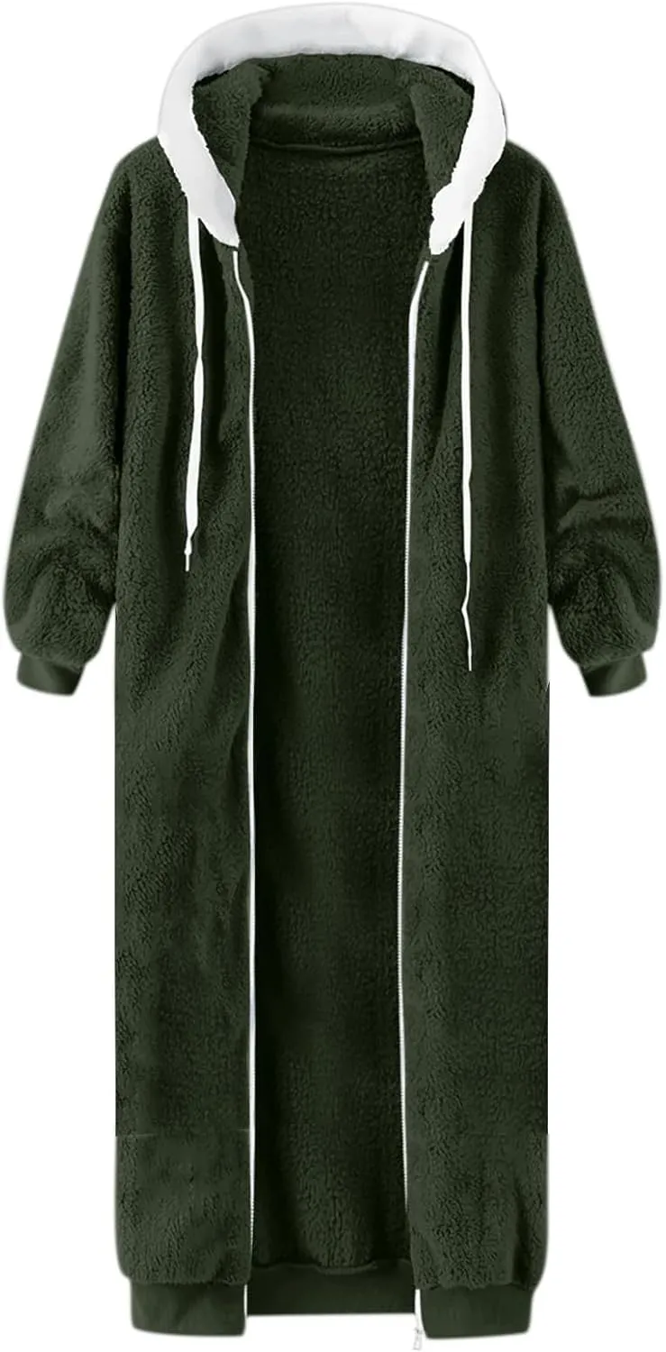 Women's Faux Fur Jacket Winter Warm Casual Full Zip Mid-Length Sherpa Lined Fleece Hoodies Jackets Coat Outerwear