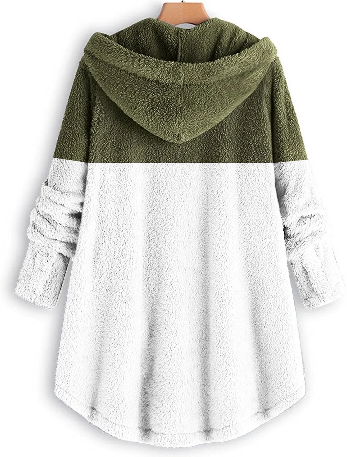 Womens Fuzzy Fleece Jacket Button Hem Plus Size Hoodie Top Sweater Blouse Outerwear with Pockets Snow Jackets for
