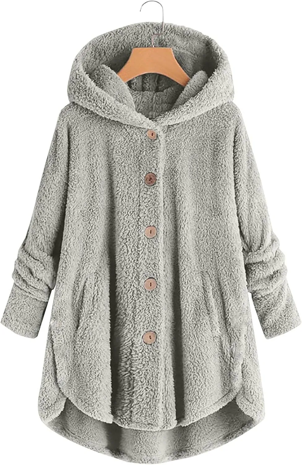 Womens Fuzzy Fleece Sherpa Hoodies Fashion Button Down Teddy Coat Oversized Sweatshirt with Pockets Jackets Cardigan