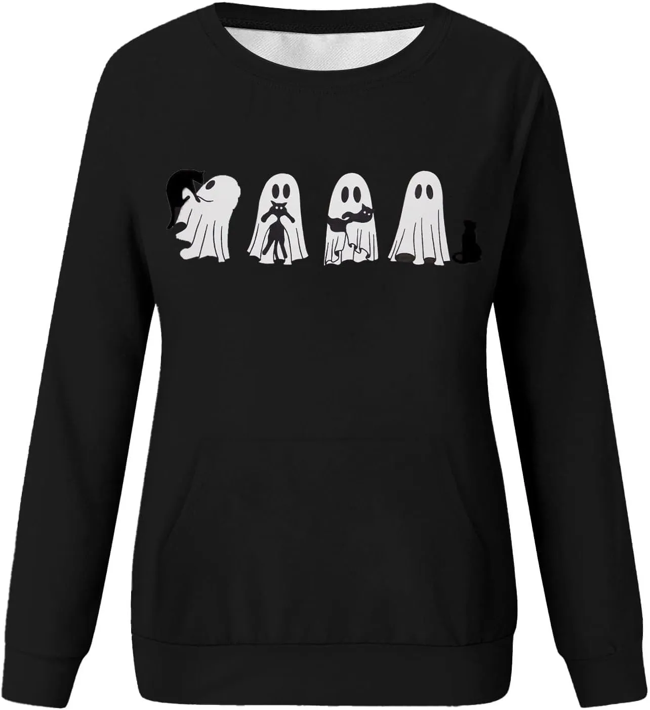 Womens Halooween Sweatshirt Regular Fit Cute Graphic Long Sleeve Crewneck Pullover Tunics Casual Fall Lightweight Top