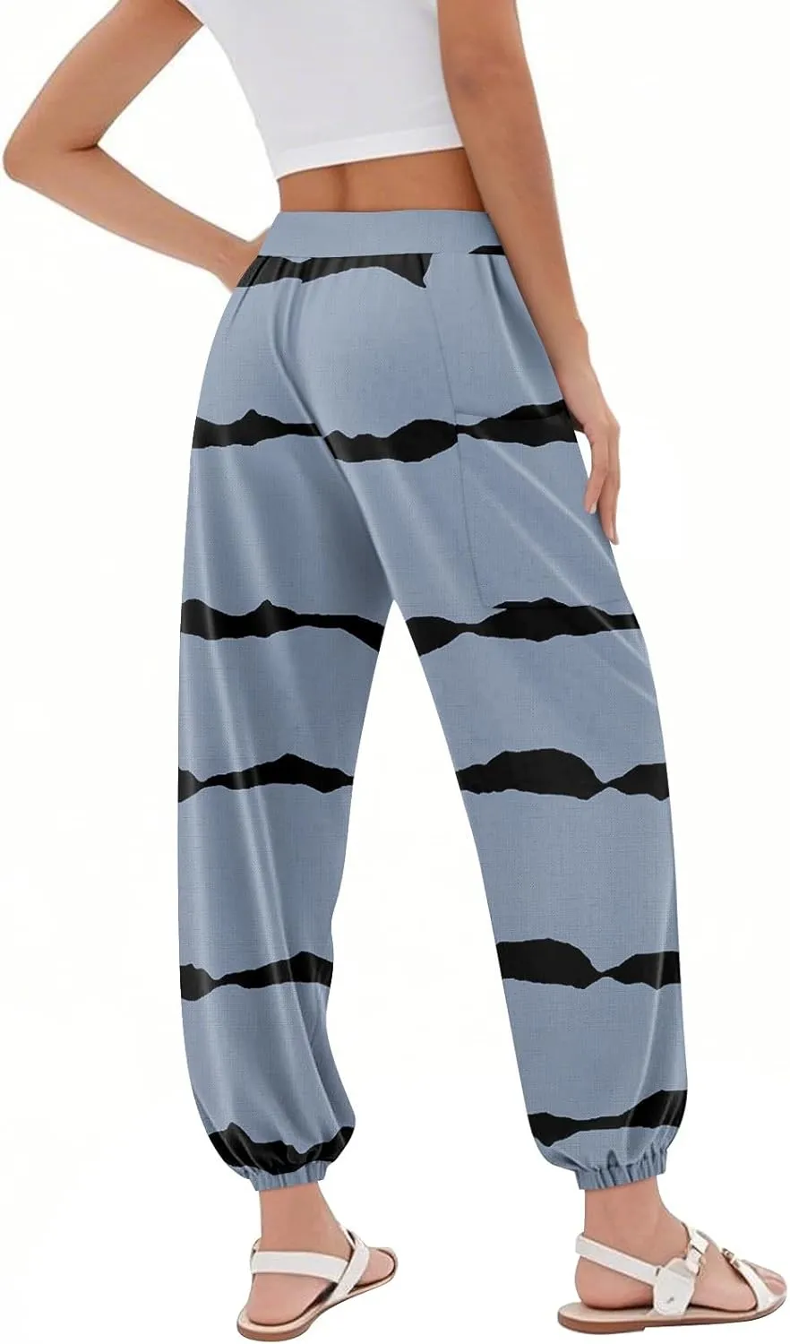 Women's Harem Pants, Hippie Palazzo Pants Boho Joggers High Waist Drawstring Trousers Flowy Clothes Pant with Pockets E0