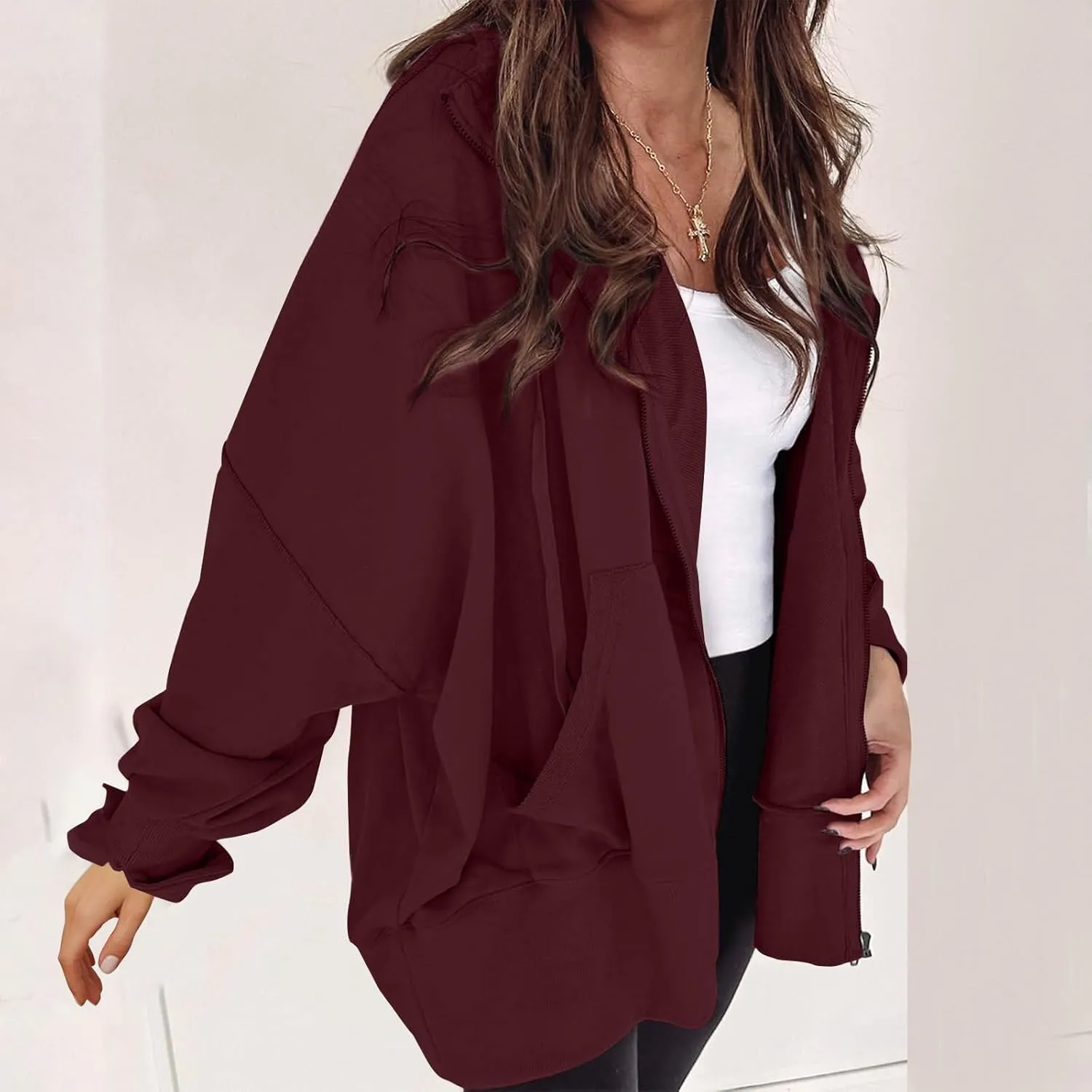 Womens Hoodies Oversized Sweatshirt Loose Casual Long Sleeve Zip Up Fall Outfits Fashion Jackets Outwear with Pockets