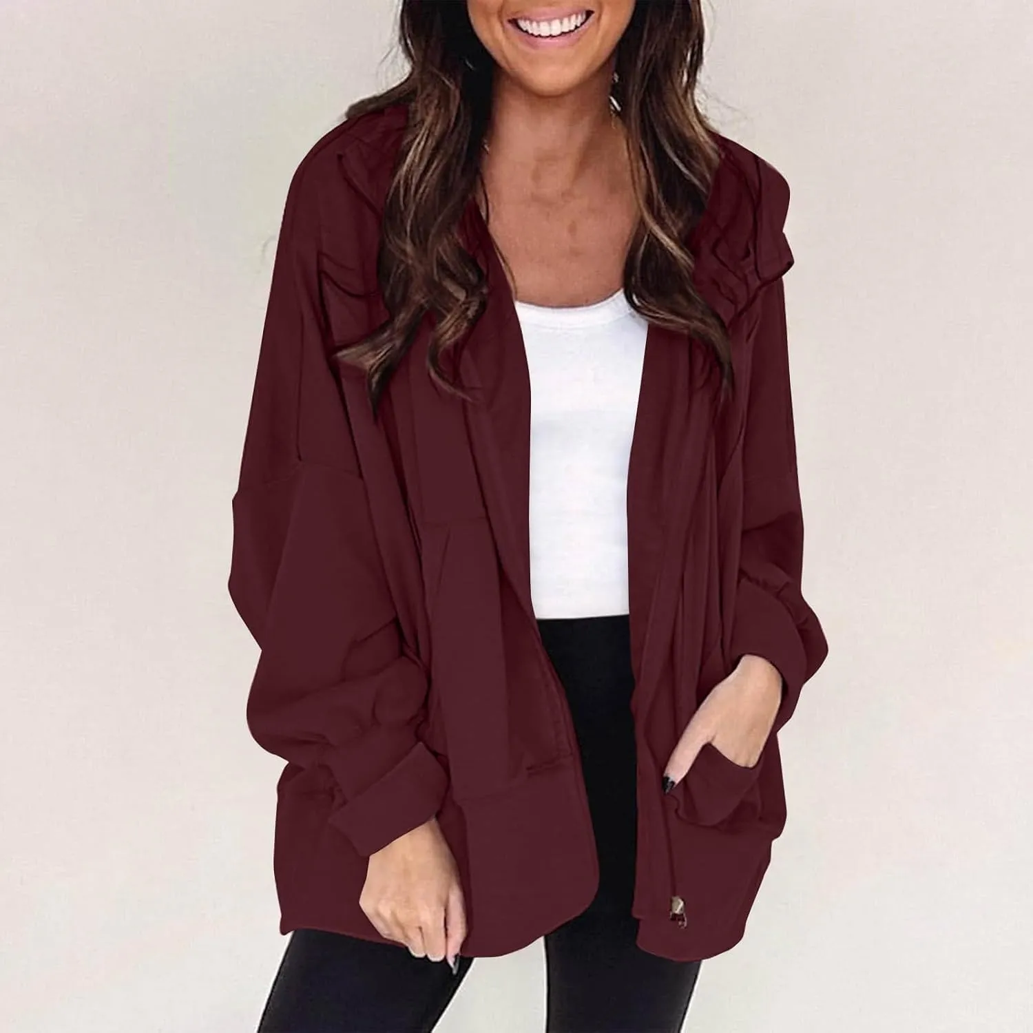 Womens Hoodies Oversized Sweatshirt Loose Casual Long Sleeve Zip Up Fall Outfits Fashion Jackets Outwear with Pockets