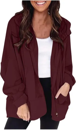 Womens Hoodies Oversized Sweatshirt Loose Casual Long Sleeve Zip Up Fall Outfits Fashion Jackets Outwear with Pockets