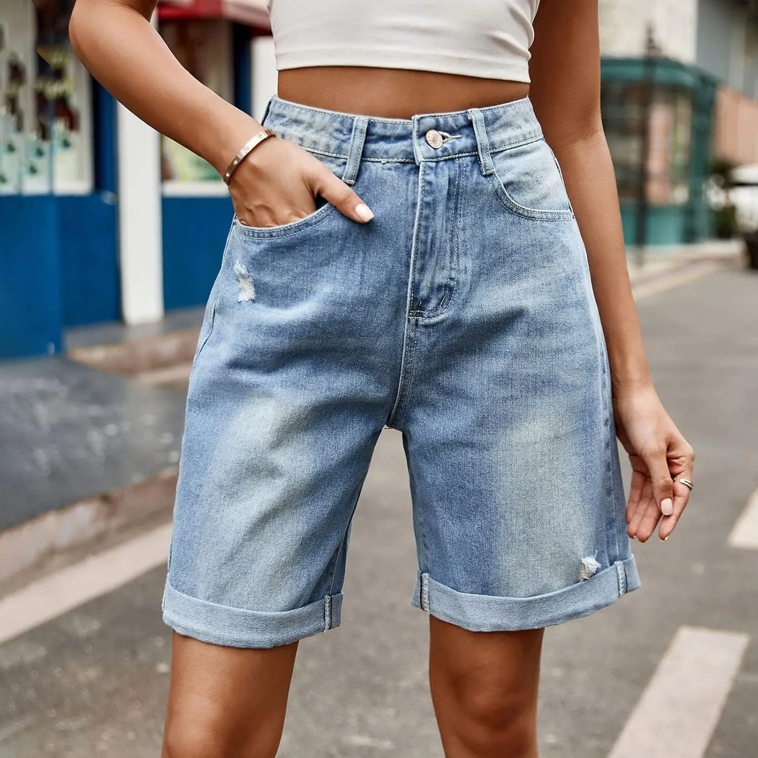 Womens Jean Shorts High Waisted Stretchy Trendy Casual Wide Leg Denim Shorts Loose Trendy Y2k Baggy Bermuda Shorts