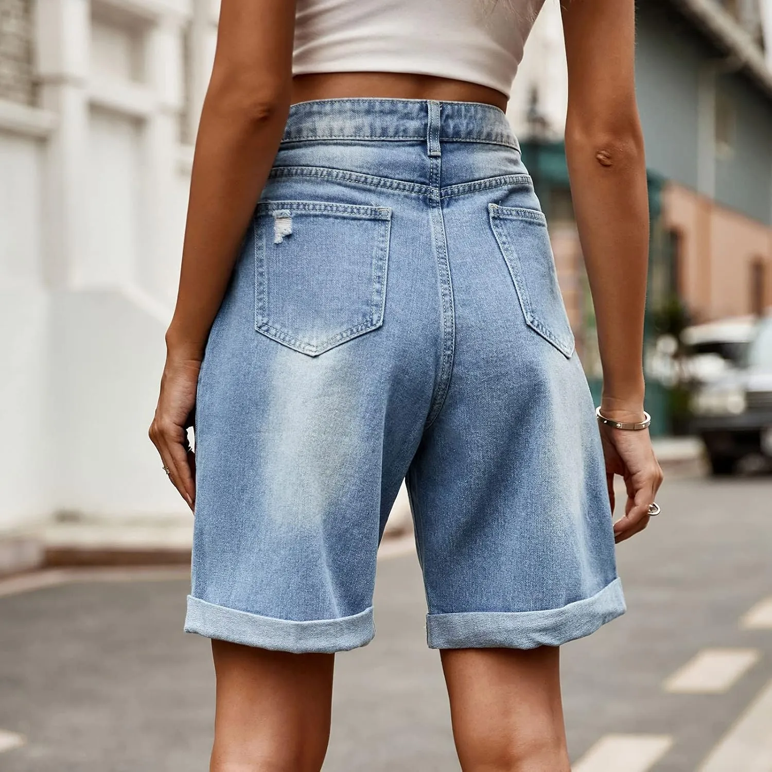 Womens Jean Shorts High Waisted Stretchy Trendy Casual Wide Leg Denim Shorts Loose Trendy Y2k Baggy Bermuda Shorts