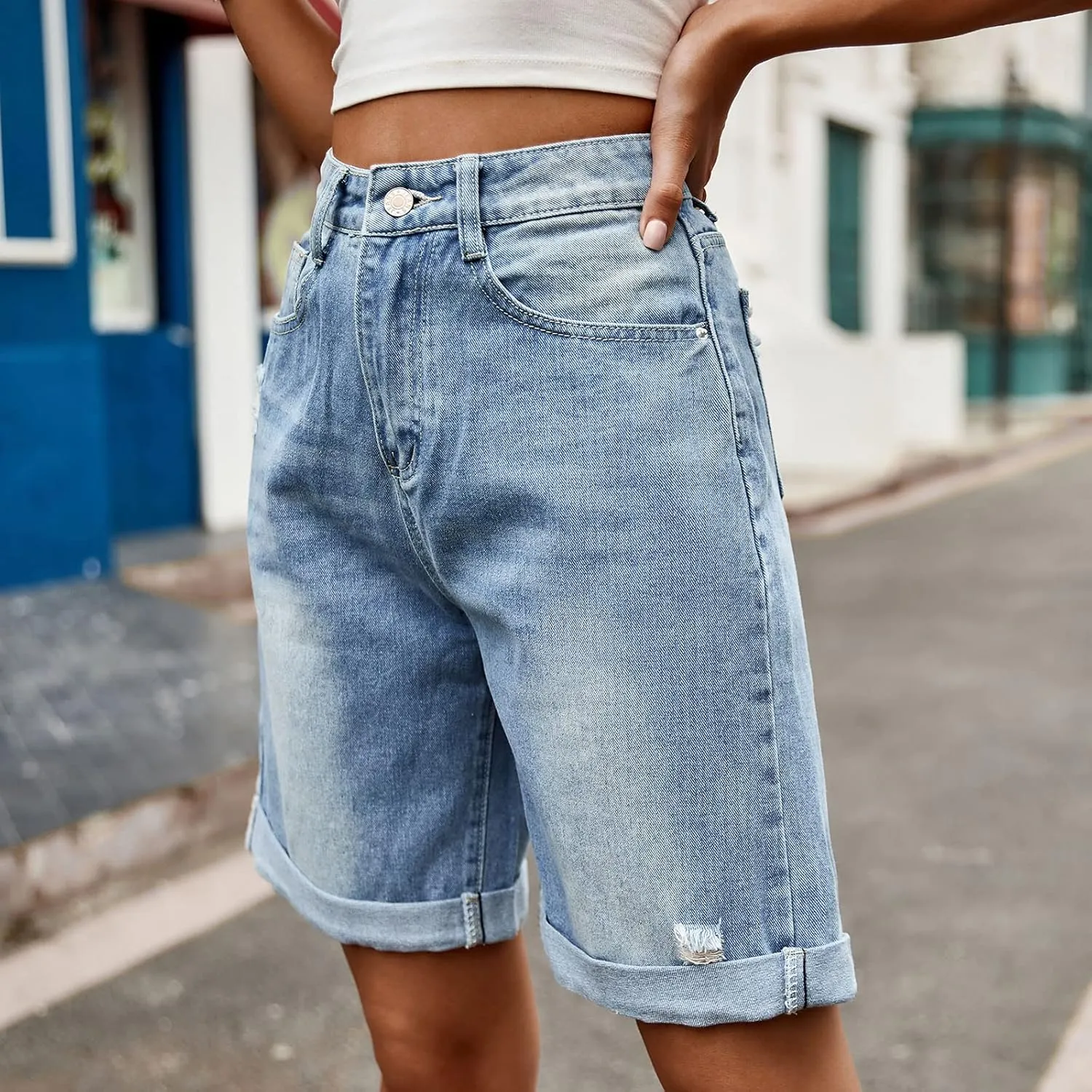 Womens Jean Shorts High Waisted Stretchy Trendy Casual Wide Leg Denim Shorts Loose Trendy Y2k Baggy Bermuda Shorts