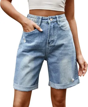 Womens Jean Shorts High Waisted Stretchy Trendy Casual Wide Leg Denim Shorts Loose Trendy Y2k Baggy Bermuda Shorts