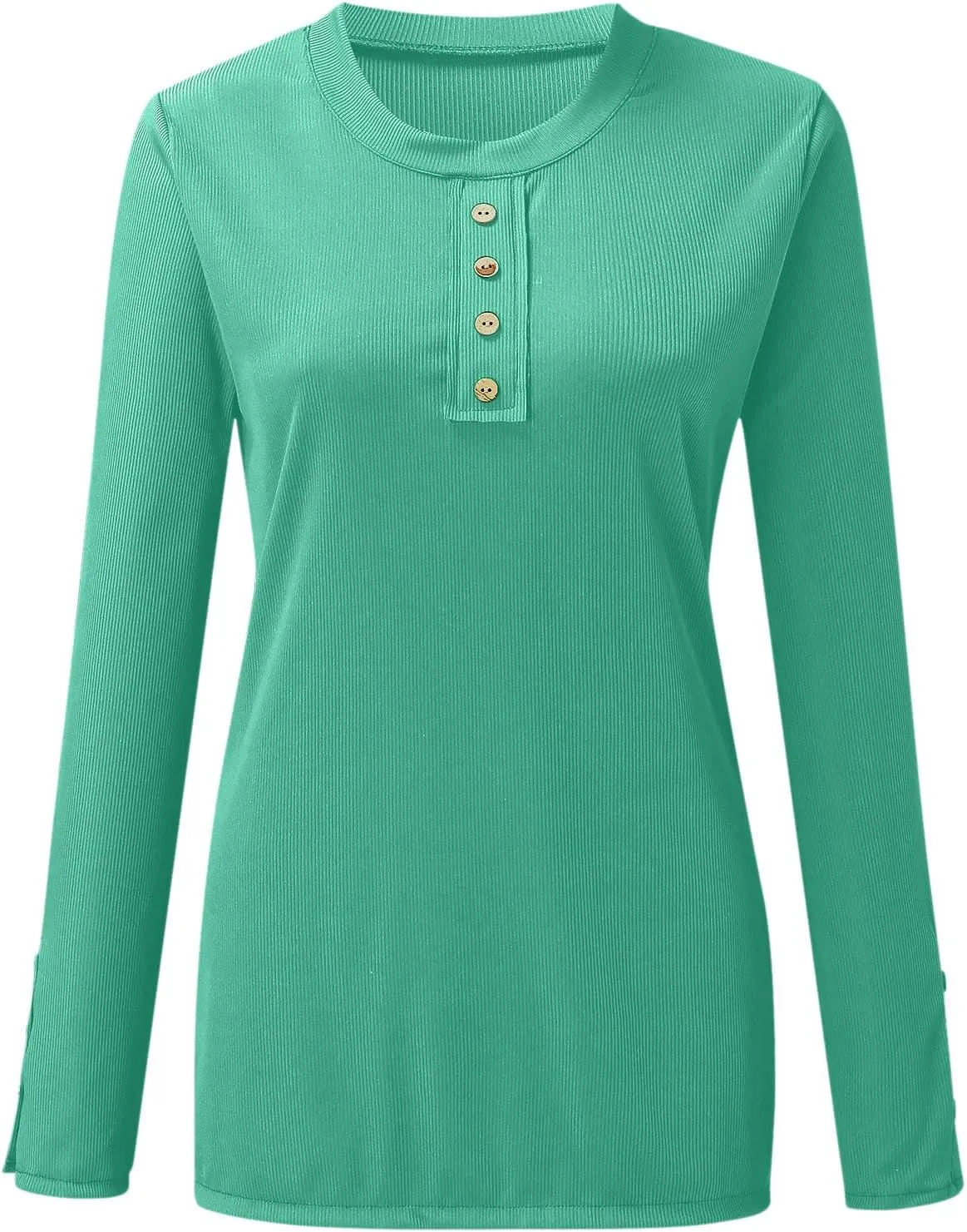 Womens Knit Sweater Fashion Solid Color Scoop Neck Button Up Slim Fit Long Sleeve Ribbed Tops Autumn Knitwear Shirts